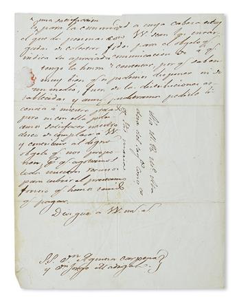 (TEXAS.) Carpena, Agustin; and Jorge Madrigal. Letter to a convent, requesting funds for the Texas campaign.